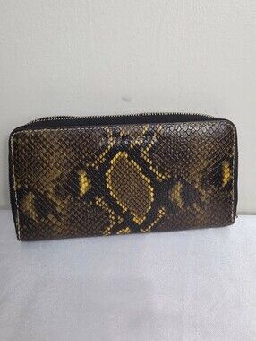 Marc Jacobs Brown and Yellow Snake-Print Zip Wallet